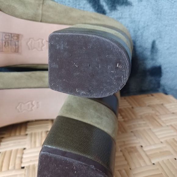 Tory Burch  Green 70s Peep Toe Leather & Suede Platform Pumps 9.5 M - Picture 4 of 10